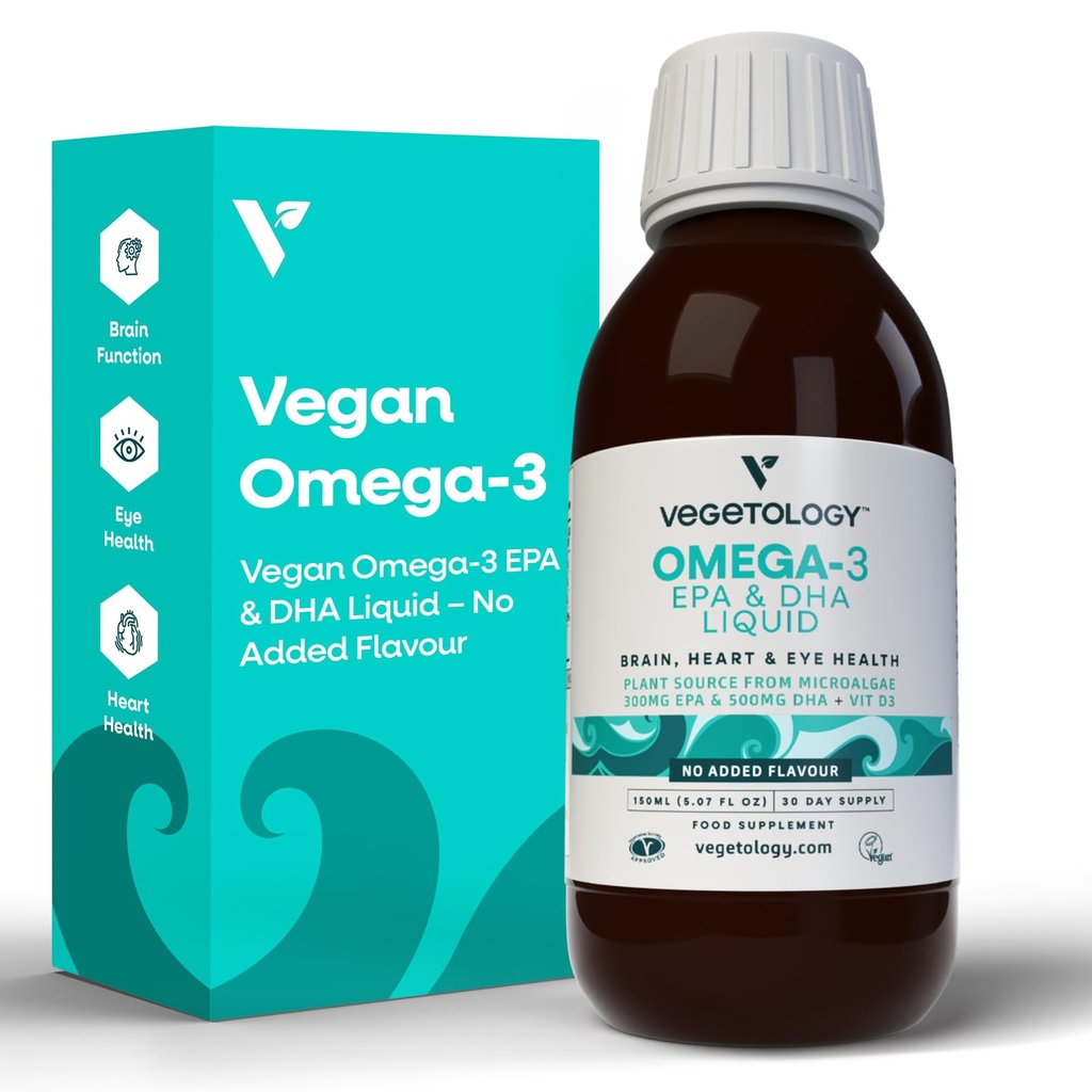 Vegaani Omega 3 Liquid, alkaen Microalgae, 800mg EPA DHA, D-vitamiini, tukee sydän, aivot ja silmät terveys, Natural Fish Oil Vaihtoehtoinen, UK Made, makuamaton