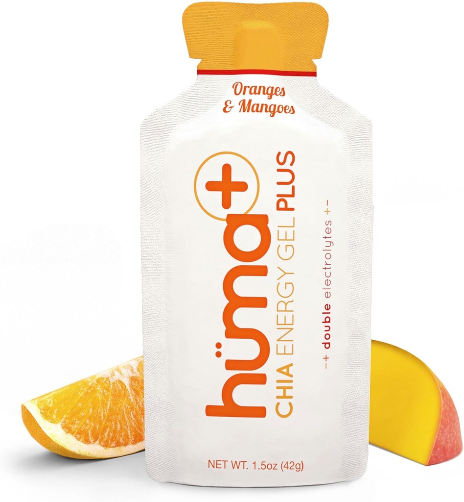Huma Plus (double Electrolytes) - Chia Energy Gel, Orange Mango, 24 geeliä - vatsa Friendly, Real Food Energy Gels