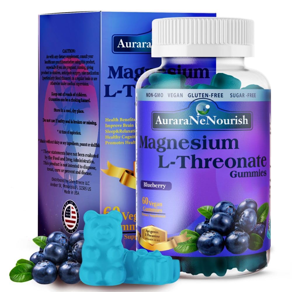 Magnesium L-treonate Gummies w. Apigenin L-Theanine, Advanced 11-in-1 Magnesium Lisäravinteet w. D3-vitamiini K2 B6 unikognitiiviset aivot & rentoutua, High Absortption Magnesium Gummies aikuisille & lapsille