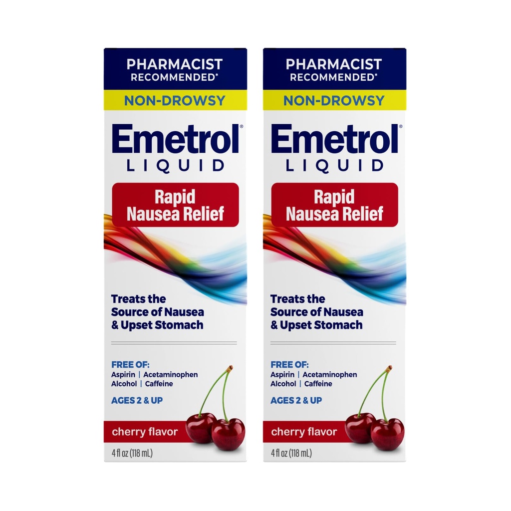 Emetrol Non-Drowsy Nestemäinen Pahoinvointi Relief - Vatsavaivat Lääketiede - Pahoinvointi Relief - Cherry Flavor - 4fl oz, 2 Pack