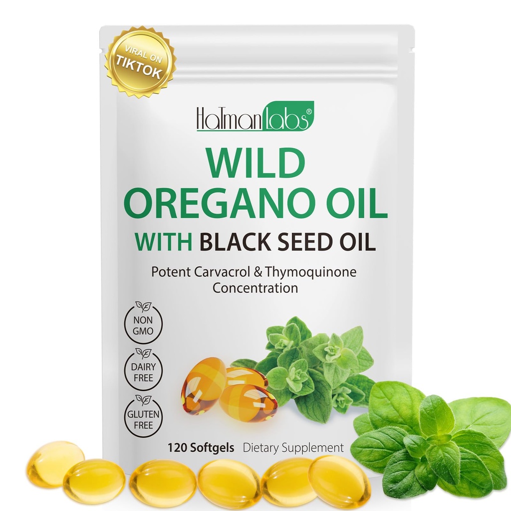 Oregano Oil Capsules, 2 in 1 Oil of Oregano with Black Seed Oil, Oregano Oil Supplement Capsules, Organic Oil of Oregano Extract, Ei-GMO, Gluteeniton