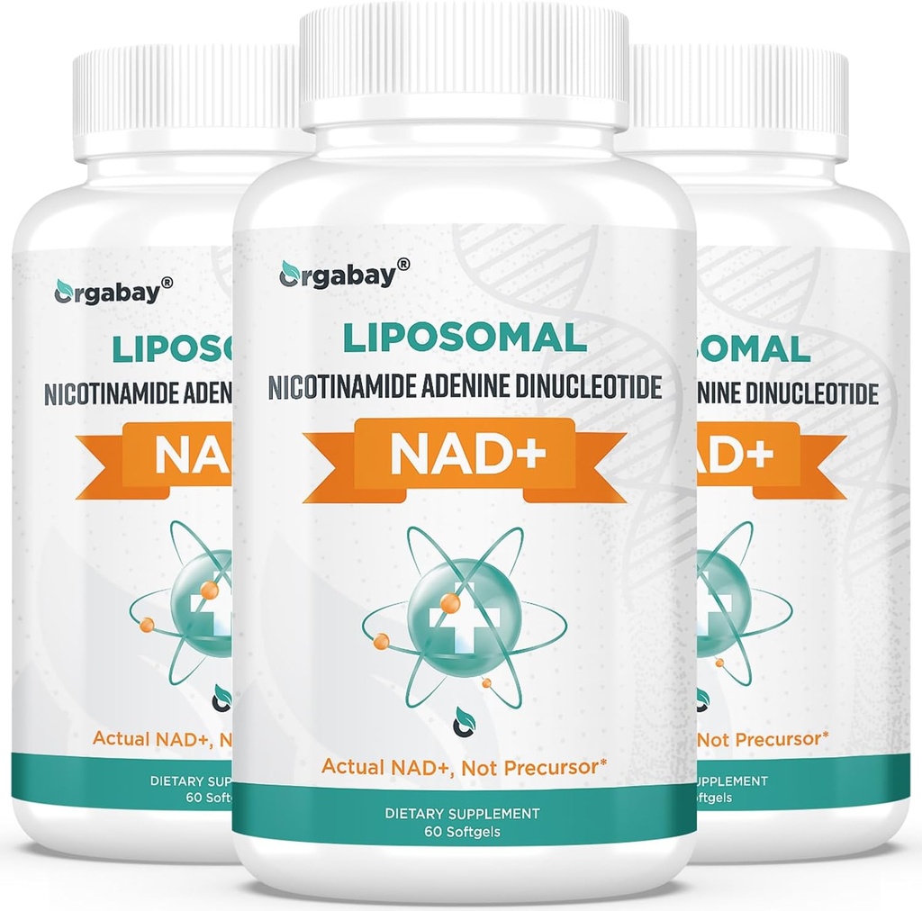 Orgabay Liposomal NAD+ Täydennys 500 mg, suuri imeytyminen, NAD+:n lisääminen 250 mg:n TMG-annoksella, todellinen NAD Plus tehokkaampi kuin Nikotinamidi Ribosidi, tukisoluenergia, terve ikääntyminen 180 Softgelia