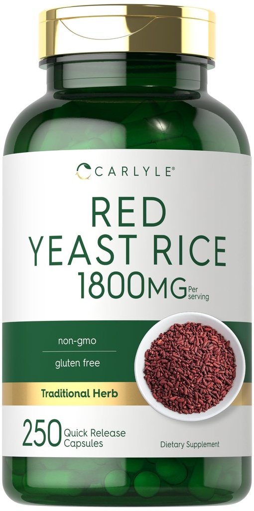Carlyle Red Yeast Rice Supplement | 1800 mg | 250 kapslar | Non-GMO & Gluten Free