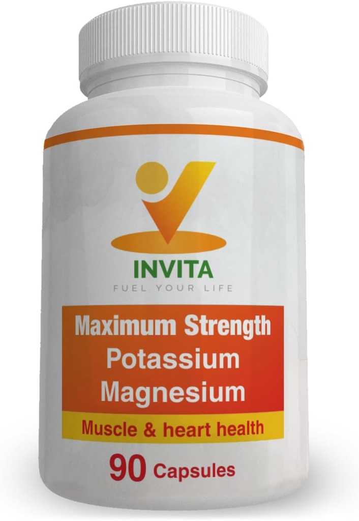 Invita Kalium Magnesium Supplement (90 kapselia) Korkea Imeytyminen Kalium Magnesium Complex aspartaatti & Kloridi - Tukee kardiovaskulaarisia, lihasten ja hermojen terveys - Ei GMO & Gluteeniton