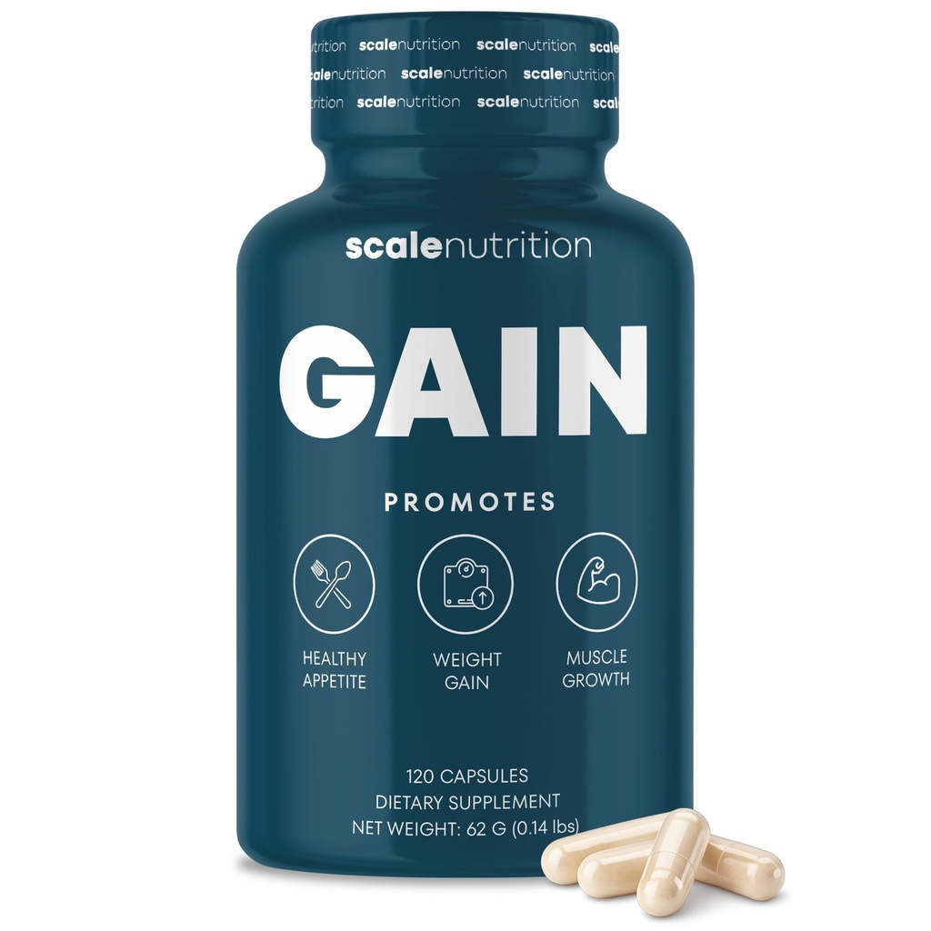 Gain | Appetite Booster, Muscle Growth, Weight Gain och Digestion Support Pills för män och kvinnor att äta mer | Kreatin och naturliga örter kompletterar 120 kapslar