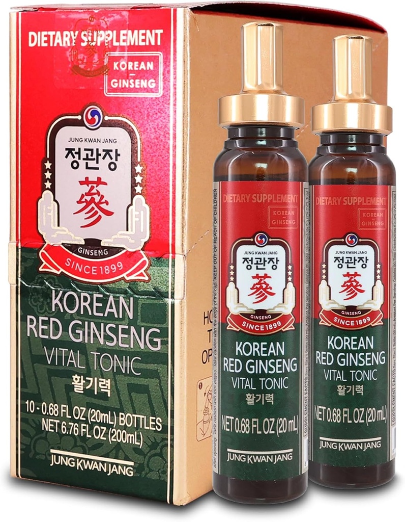 JUNG KWAN JANG Vital Tonic Korean Red Ginseng, Ginger, Fruit Blend Wellness Shots för energi, fokus, cirkulation och immunitetstillägg, 10 Count