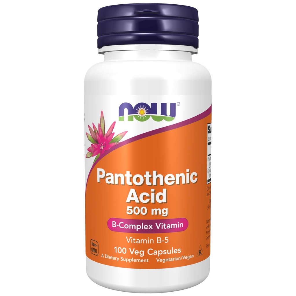 Nu livsmedelstillskott, Pantothenic Acid (Vitamin B-5) 500 mg, B-Complex Vitamin, 100 kapslar