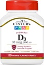 21st Century D3 400 IE Orange Chewable Tablets, Gluten Free, 110 Count (Pack of 3)
