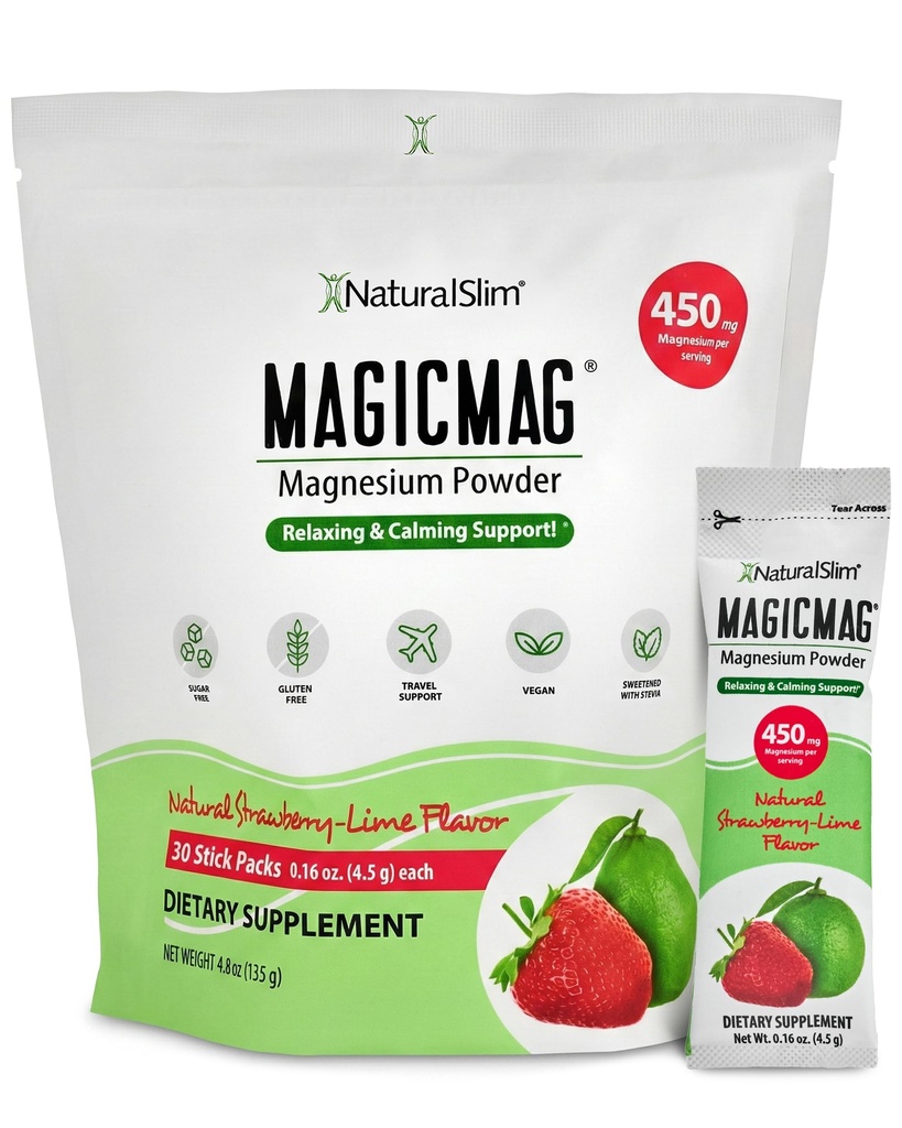 NaturalSlim MagicMag Magnesium Packets 30 Stick Pack Magnesium Citrate Powder 