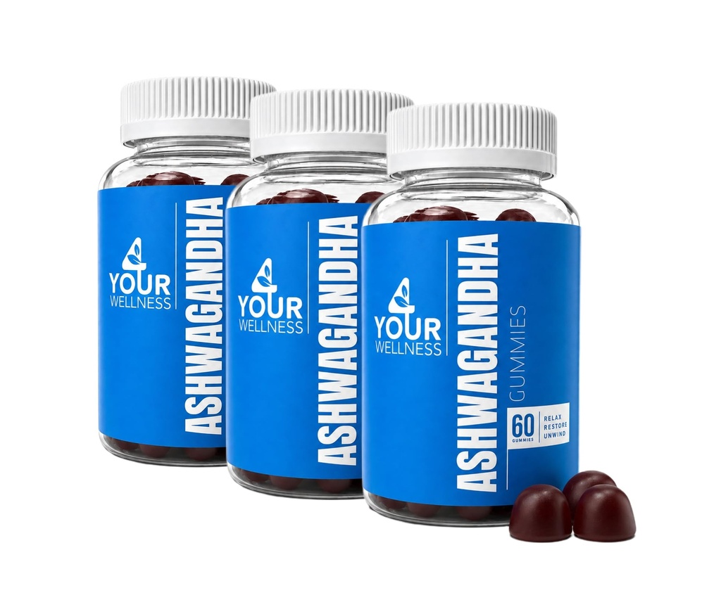 Ashwagandha Gummies Mixed Berry KSM-66, Lion's Mane, Vitamiini-D, Ei-GMO, Gluteenittomat, Liivate vapaa & Kosher (180 laatikko 3)