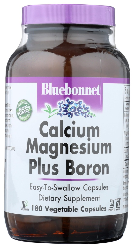 BlueBonnet Kalsium Magnesium Plus Boron kasvissyöjäkapselit, valkoinen, 180