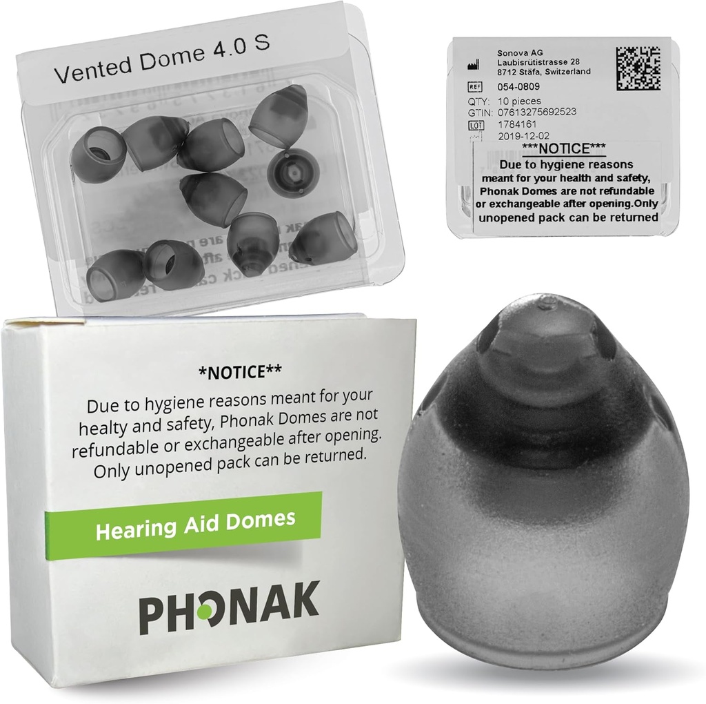 Phonak Vented 4,0 Kupoli Pieni (0,29 tuumaa=7,5 mm) 10 Kupolia, Aito OEM Sveitsi Korvaava Sonova, Kuulo Aid Domes for Phonak Audeo Marvel Paradise Lumity Lisävarusteet -1 Pack/10 Kupolit Yhteensä