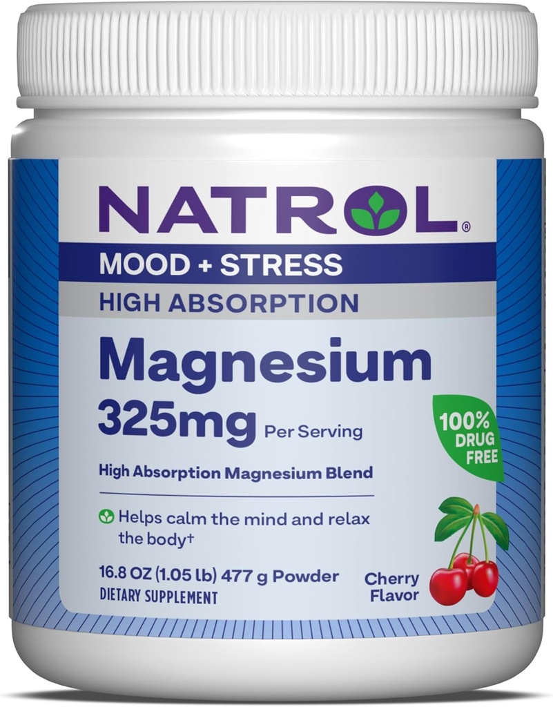 Natroli Magnesium 325 mg, suuri imeytyminen Magnesium Glycinate ja carbonate Blend rauhoittaa mielen ja rentoutua Keho, 16, 8 OZ Cherry-Flavored jauhe, jopa 90 päivän toimitus