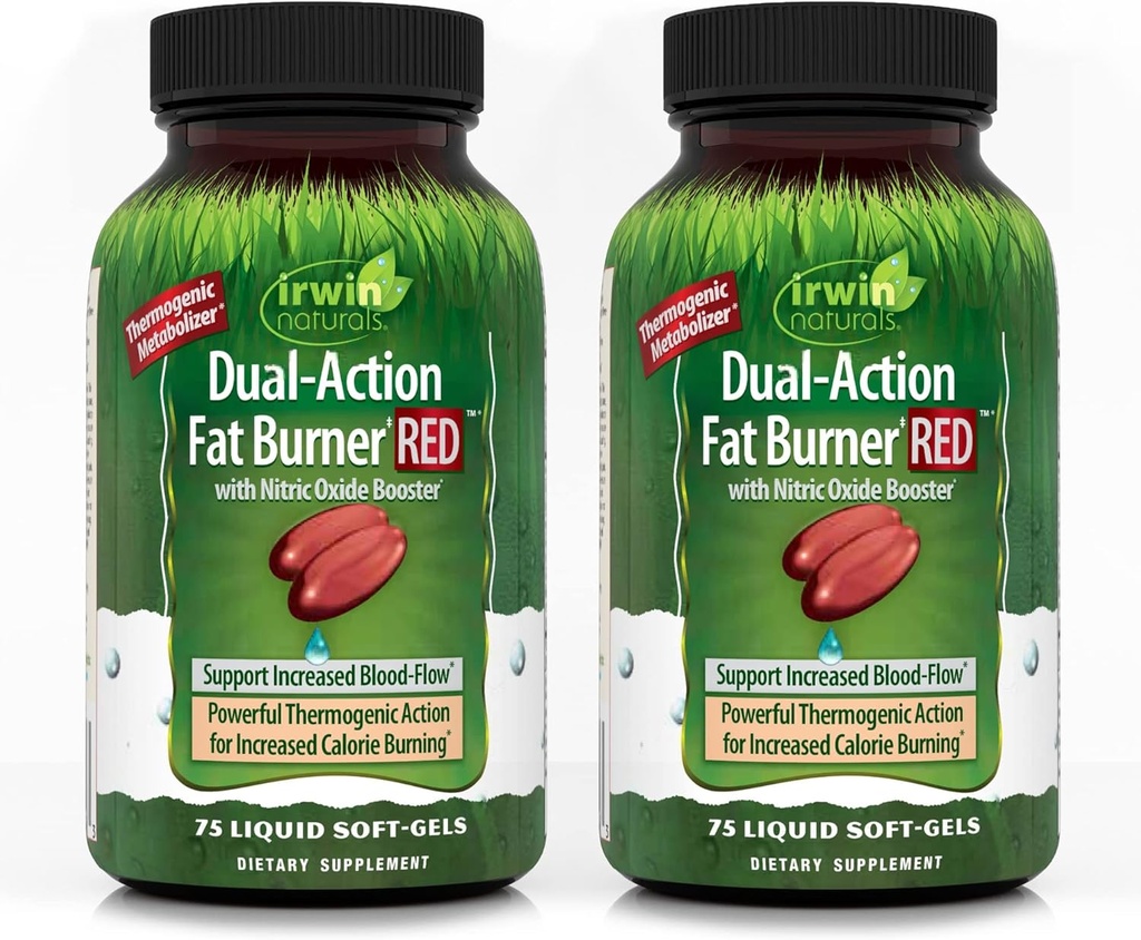 Irwin Naturals Dual-Action Fat Burner RED - 75 Liquid Soft-Gels, pakkaus 2 - Tehokas termogeeninen kanssa typpioksidi Booster - 50 yhteensä