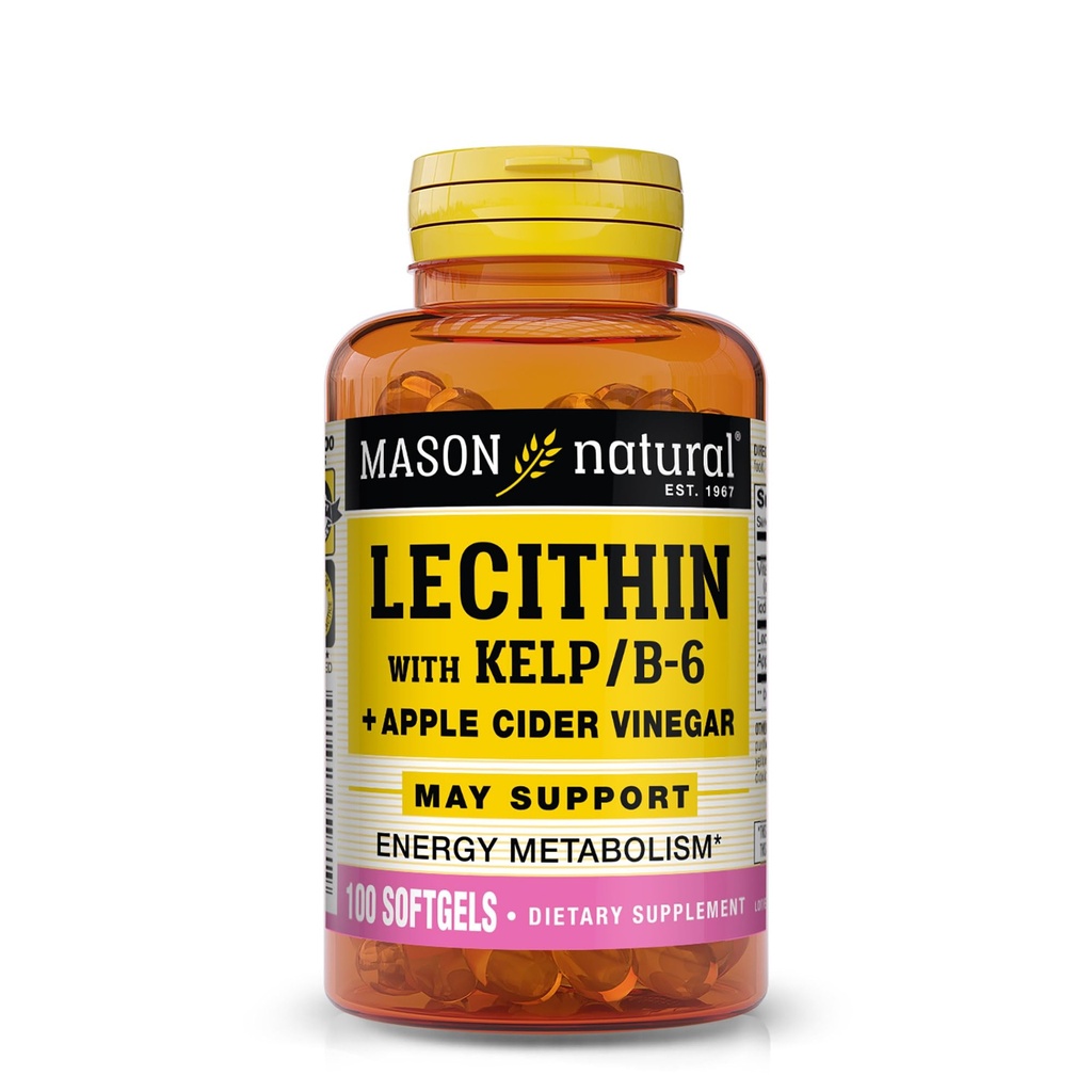 MASON NATURAL Lesitiini kelp-, B6-vitamiini- ja omenasiideriviinietikan kanssa, dual Action Formula, 100 Softgels