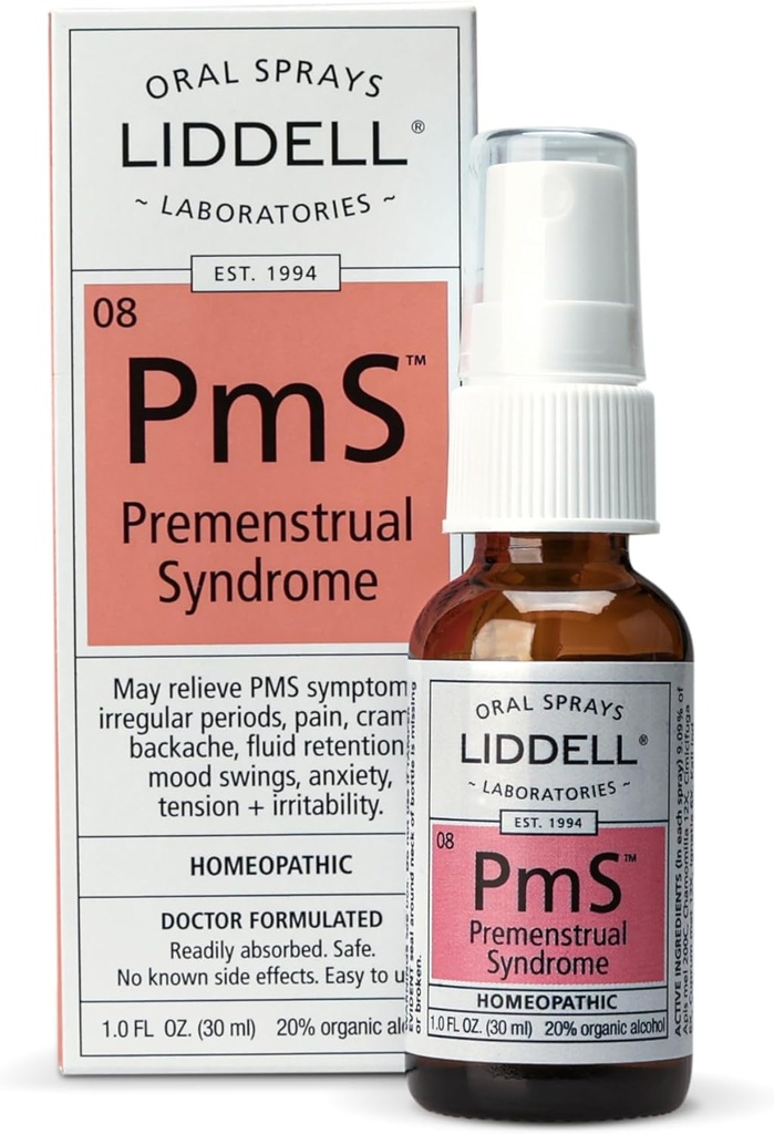 Liddell PMS - Natural Homeopatic Oral Spray - Voi auttaa kysymyksiä, jotka liittyvät aikana lihasten epämukavuus, Mieliala Swings, ja takaisin Epämukava - 1.0 fl. Oz