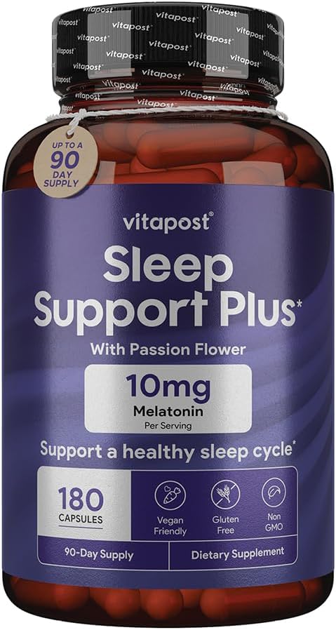 Sleep Support Plus Melatoniini & kasvitieteet tukemaan tervettä unisykliä, jossa tunteet rauhallisuutta ja rentoutumista varten suuri yöunet. 180 kapselia