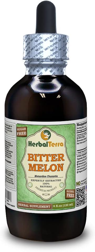 Bitter Melon (Momordica Charantia) Glyseriitti, Luomu kuivattu hedelmä alkoholiton nesteuute (Brandin nimi: HerbalTerra, ylpeästi valmistettu Yhdysvalloissa) 4 fl.oz (120 ml)