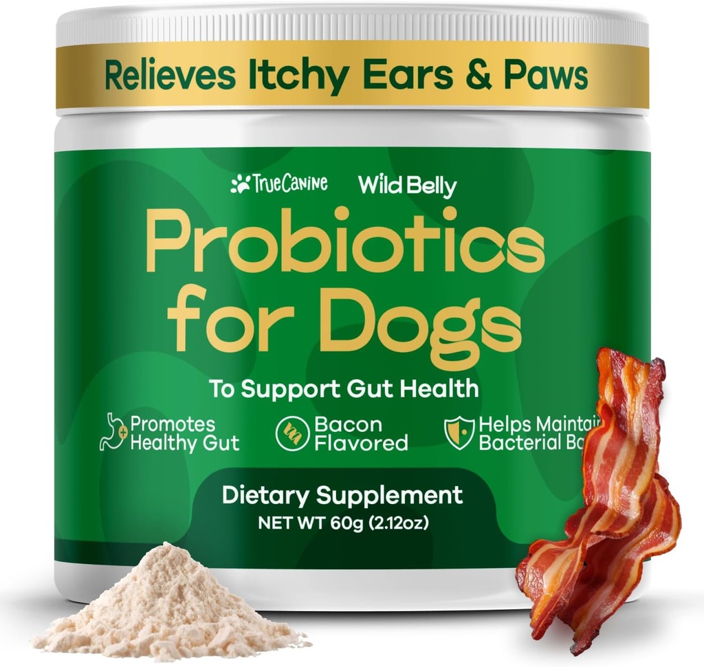 Dog Probiootit Dgestive Health - Probiootti koirille Gut Health & Allergia Relief - Probiootit koirille - Hiiva, kutiava iho ja kutiava korvat - jauhe Vaihtoehto lemmikki Chews - TrueCanine Wild Belly