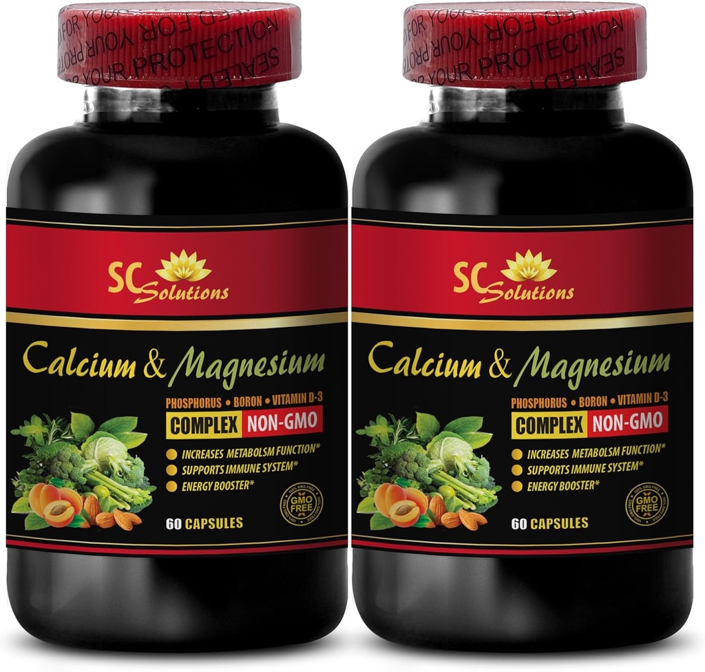 Kalsium- ja magnesiumlisä naisille - Kalsium Magnesiumkompleksi D-vitamiini ja Boroni - Lihas Recovery Powder Post Treout, Kalsium Magnesium, Boron Organic - 2 pullot 120 kapselia