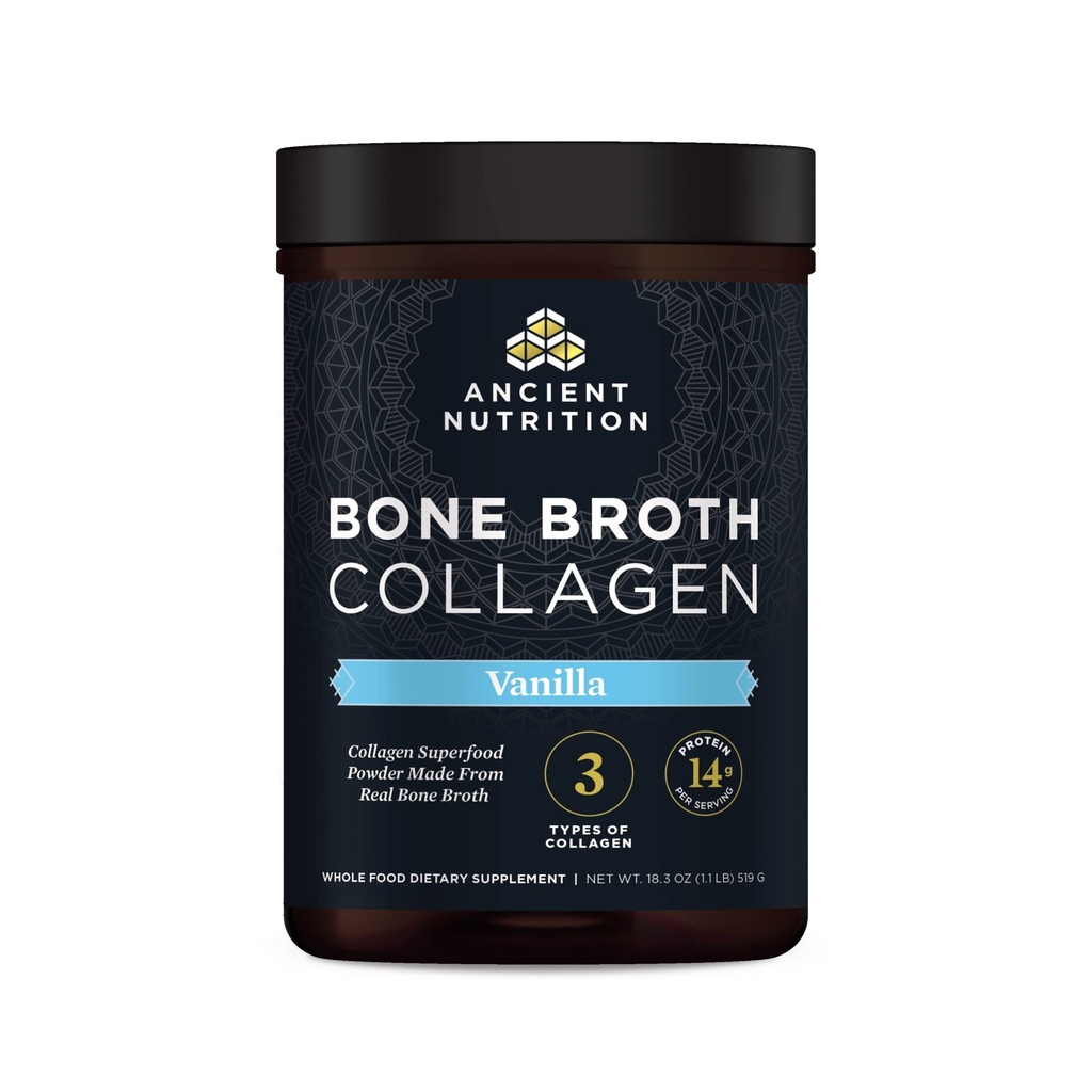 Antiikin ravitsemus Collagen Powder, Bone Broth Collagen, Vanilla, Hydrolysed Multi Collagen Peptides, Tukee ihoa ja kynsiä, Joint Supplement, 30 Tarjoilut, 18.3oz
