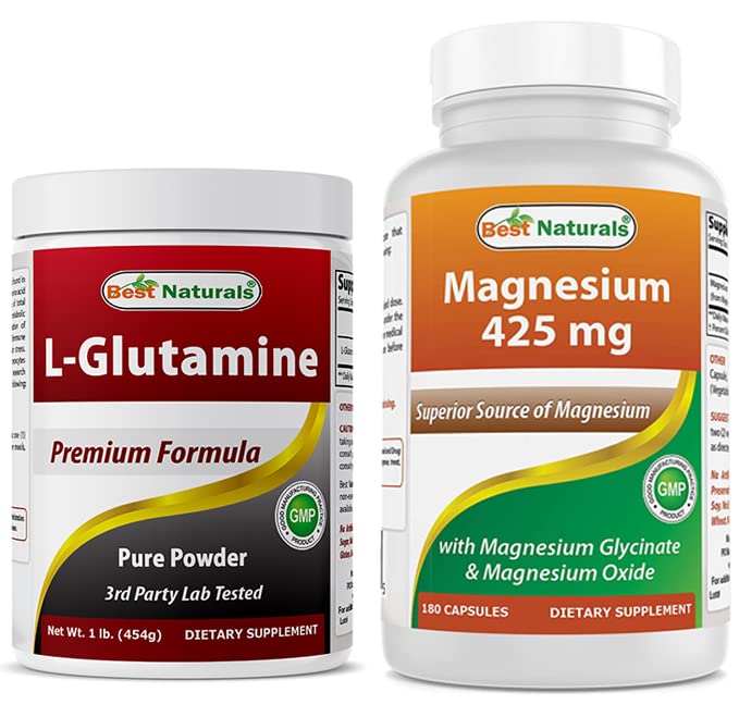 L-Glutamin Pure Powder 1 LB & Magnesium Glycinate 425 mg