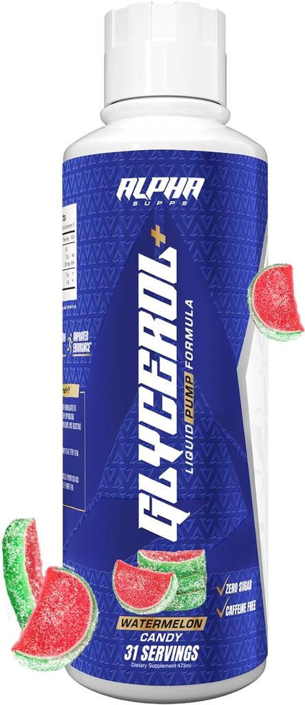 Alpha Supps Glyseroli+ Nestepumppu Formula - Stim-Free Liquid Glyseroli ja Citulline High-Performance Supplement for Enhanced Muscle Pumput, Hydration, & Endurance (31 Tarjoilut, Vesimeloni Candy)