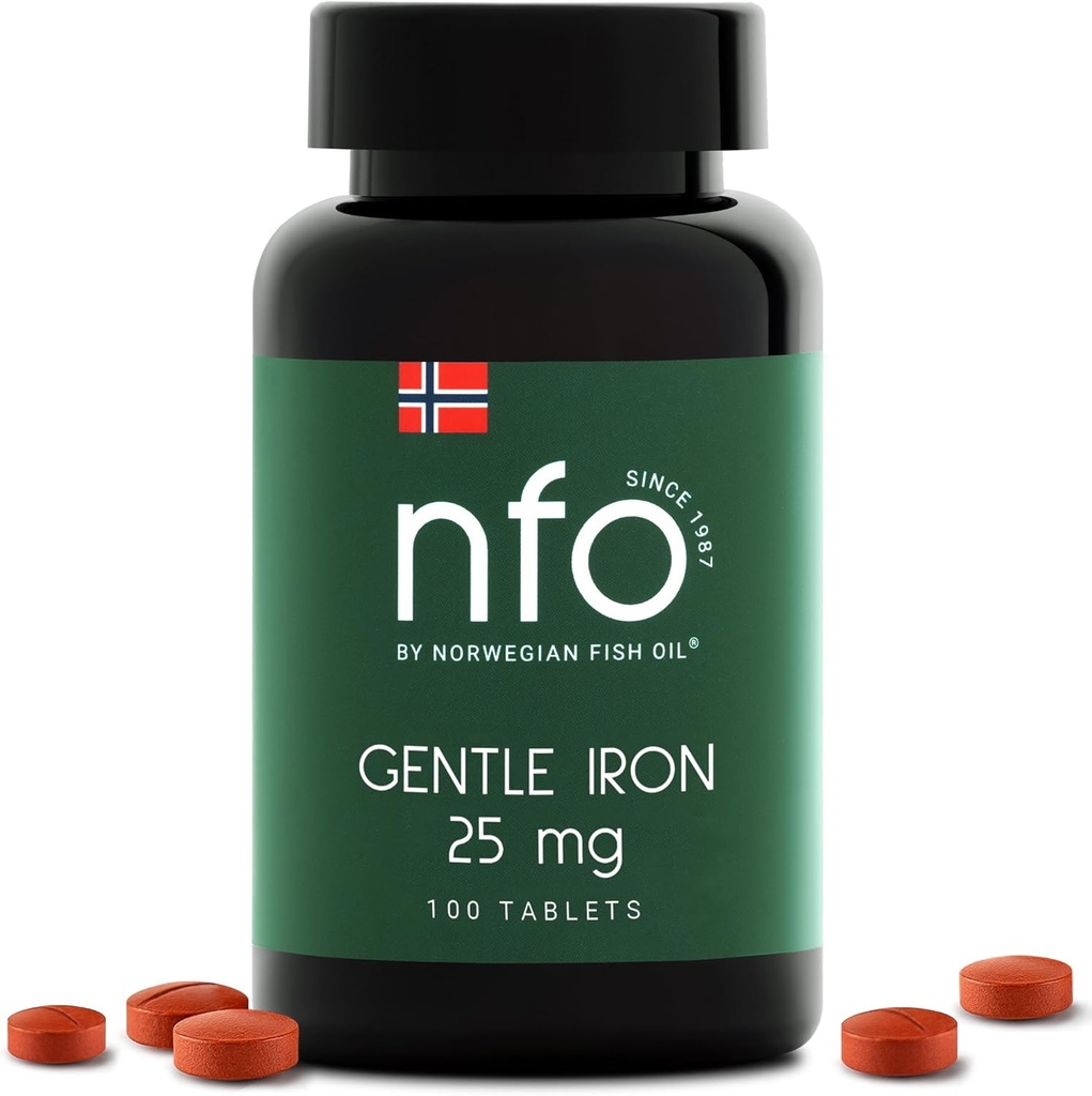NFO Hellävarainen rauta [100 tablettia] Norwegian High-Absorption Iron Complex patentoitu Ferrochel kelated rautaa, Hellävarainen vatsa, Vegan-Ystävällinen, Ei-Constiptating