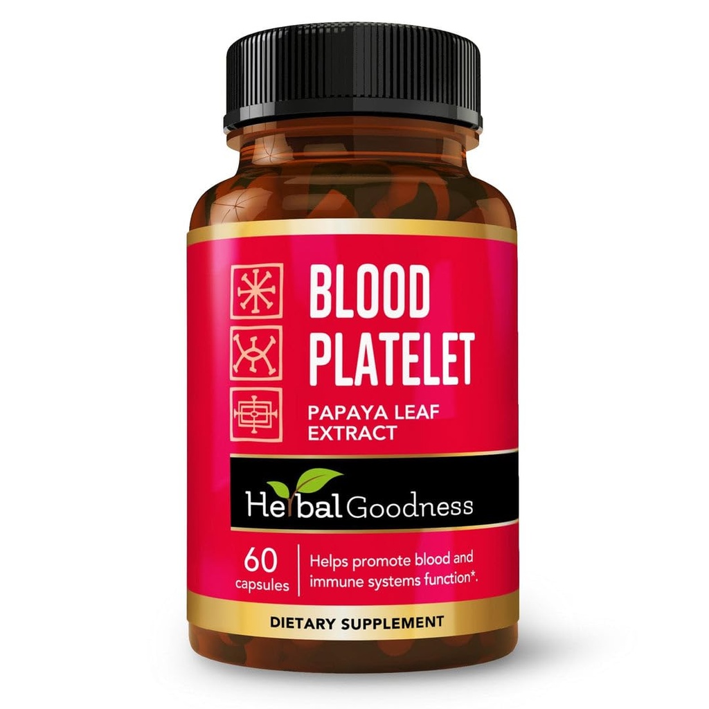 Herbal Goodness Papaya Leaf Verihiutaleet Kapselit - 60/600mg 20x Vahvuus - Verihiutaleet, luut, Immuuni tuki - veren puhdistus Formula - kasviperäisten Remedy - valmistettu USA