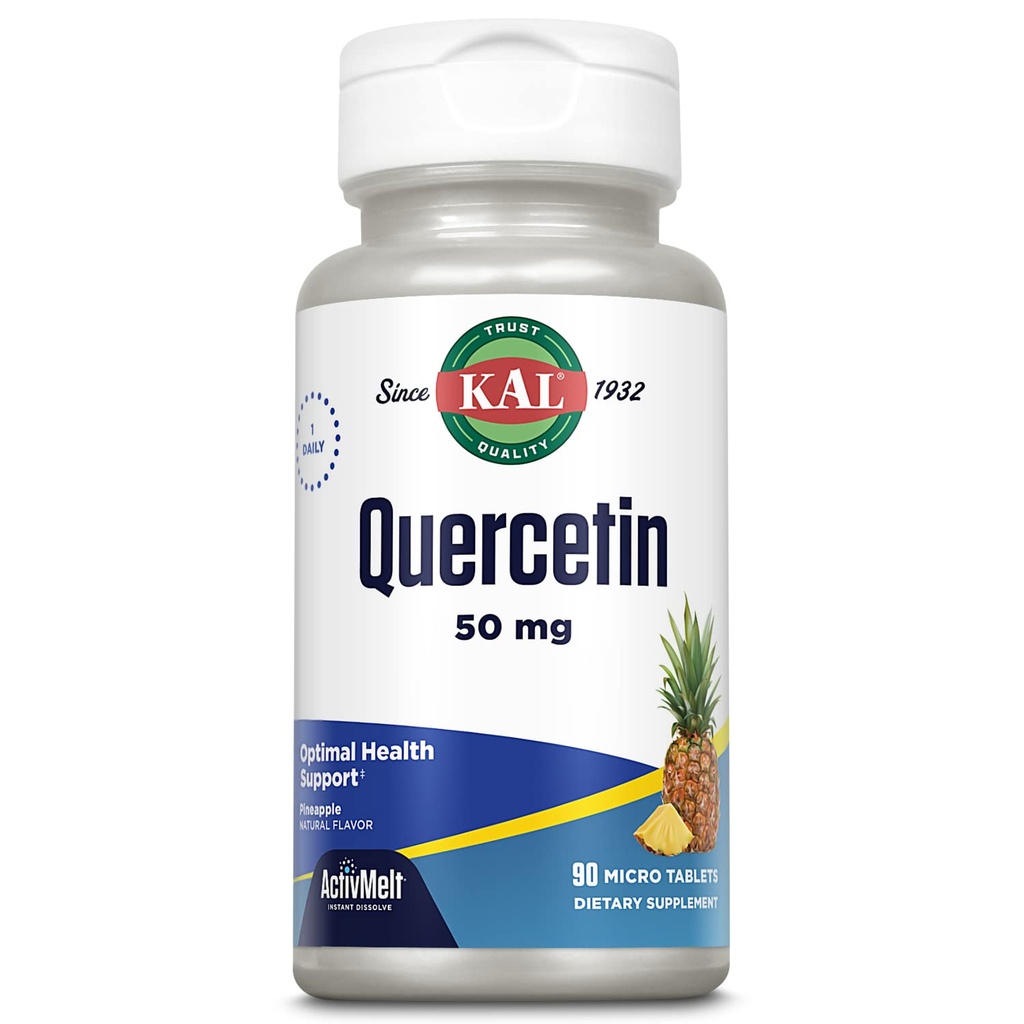 KAL Quercetin ActivMelt, Optimal Health and Wellness Support Supplement, Bioflavonoidit, Natural Ananas Flavor, 90 tarjoilut, 90 Instant liuottaa Micro Tabletit