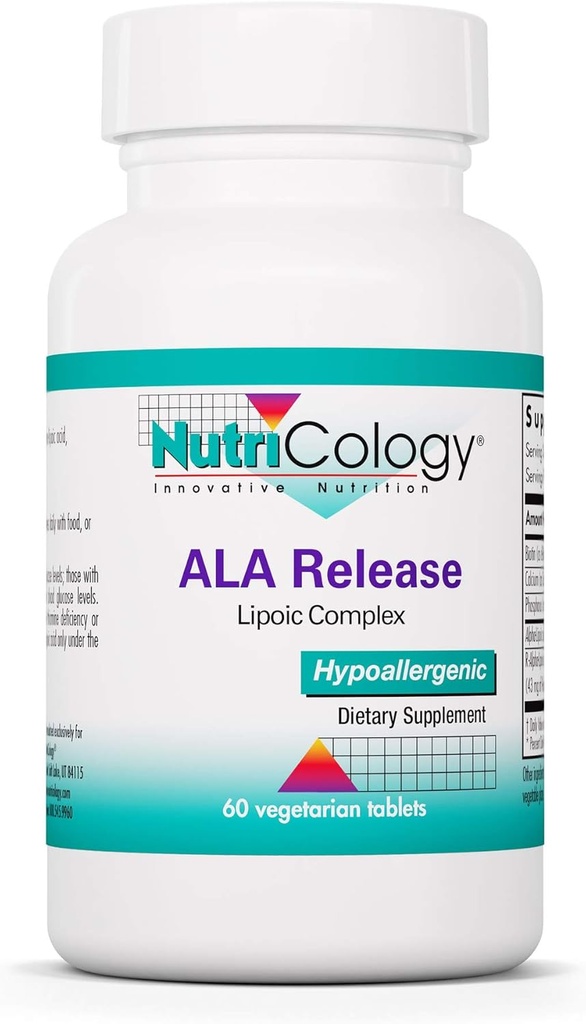 Nutricology ALA Release - Alpha- Lipoic Acid Complex, R-Alpha-Lipoic, Biotin, Kalsium, Ravintolisä, Kasvissyöjä Tabletit - 60