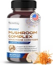 Organic Mushroom Complex leijonan mane, Cordyceps & Turkey Tail Aivot, Muisti & Immuuni tuki 180 kapselia (6 kuukauden toimitus)