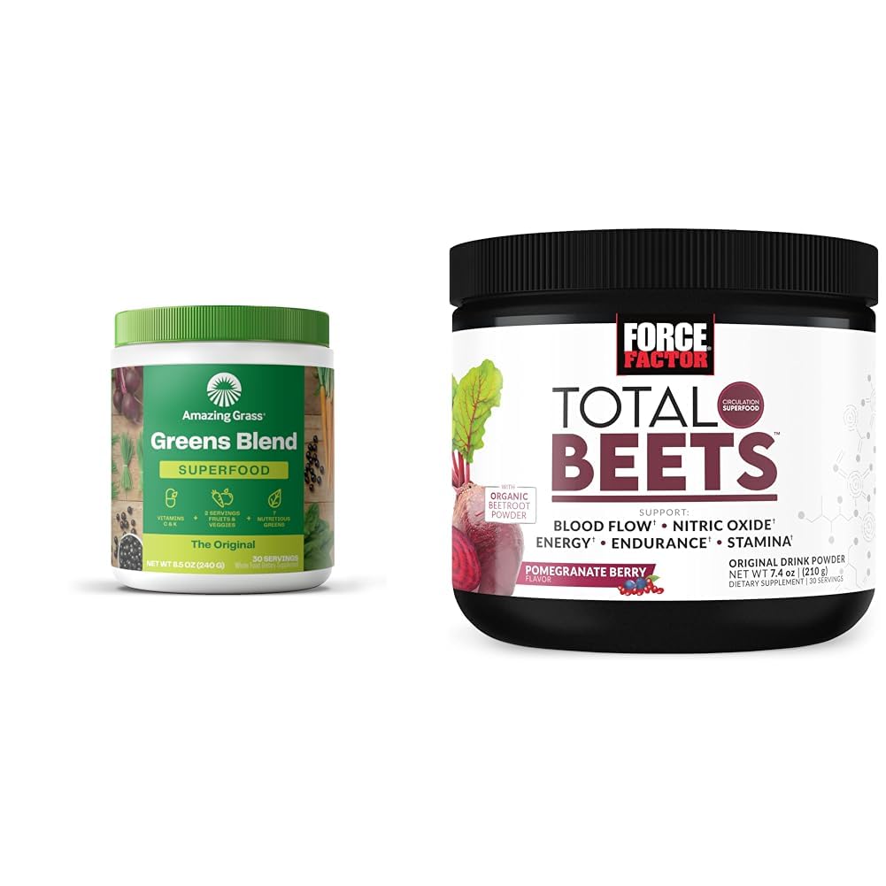 Amazing Grass Greens Blend Superfood: Super Greens Powder Smoothie Mix for Boost Energy & Force Factor Yhteensä Beets Drink Mix Superfood Powder with nitrates tukea verenkiertoa, Blood Flow