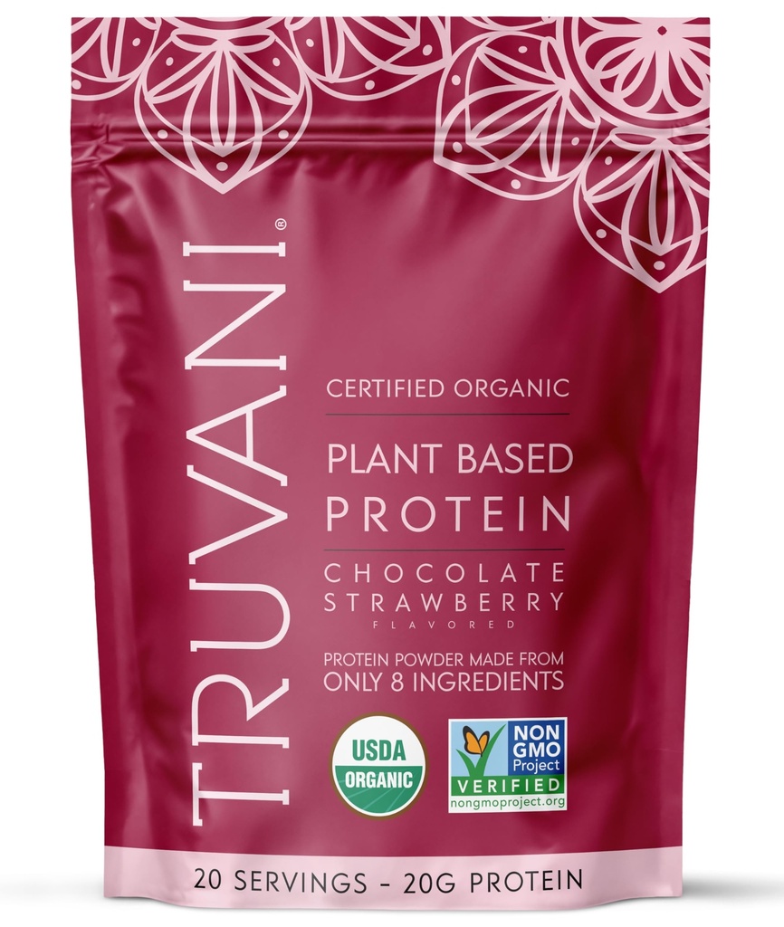 Truvani Vegan Pea Protein pulver | Choklad jordgubb | 20g organisk växtbaserad protein | 20 portioner | Keto | Gluten & Dairy Free | Low Carb | No Added Sugar