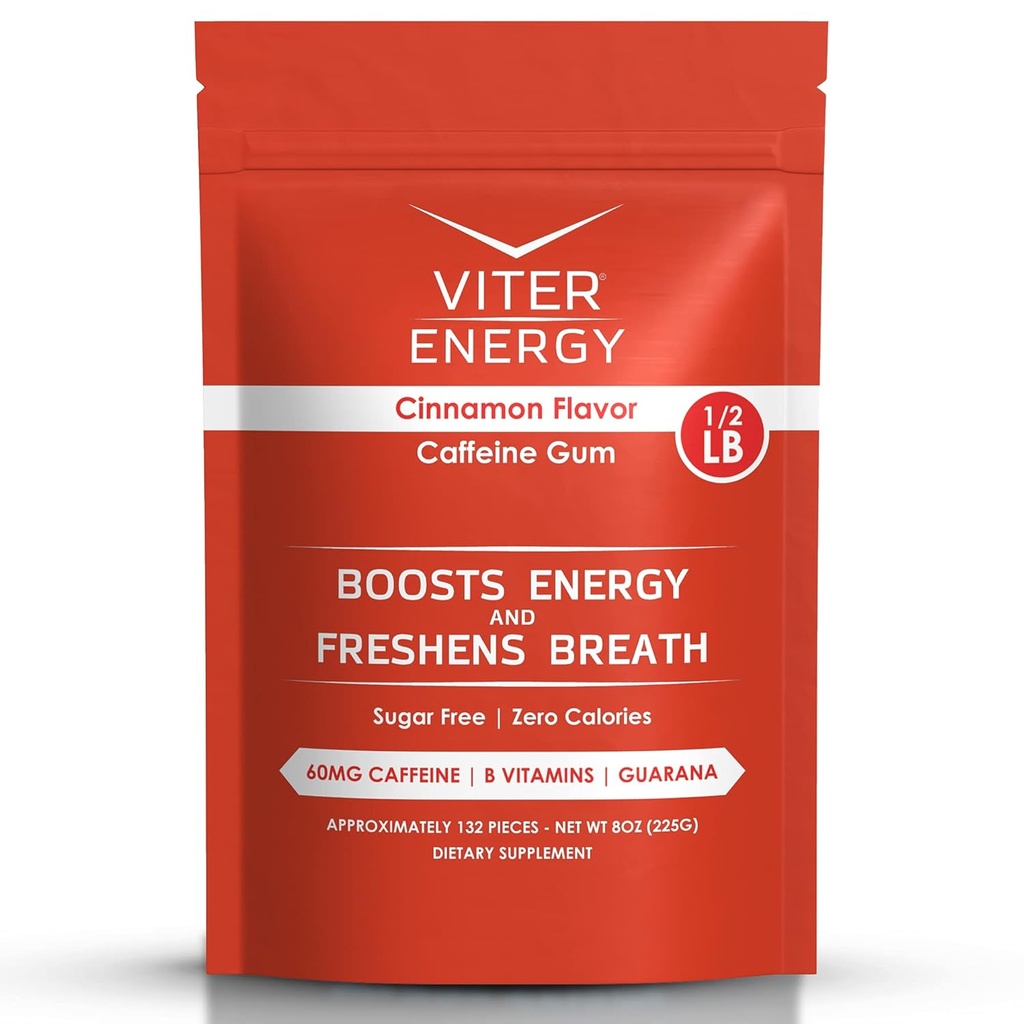 Viter energia kofeinoitu Gum 60mg kofeiini, B-vitamiinit, Guarana, Sokeriton. (Cinnamon, 8oz, Bulk Bag)