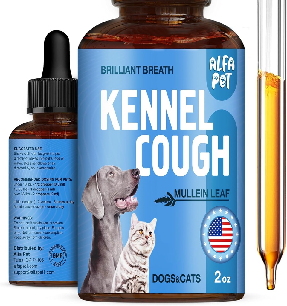 Koiran yskänhoito nestemäinen • Kennel yskä koirille ja kissat • hengitys kaikkien elinkaaressa • vaahtokarkki juuri + Müllein Leaf kokoonpano • Luonnollinen täydentää kaikille roduille • 2 Oz