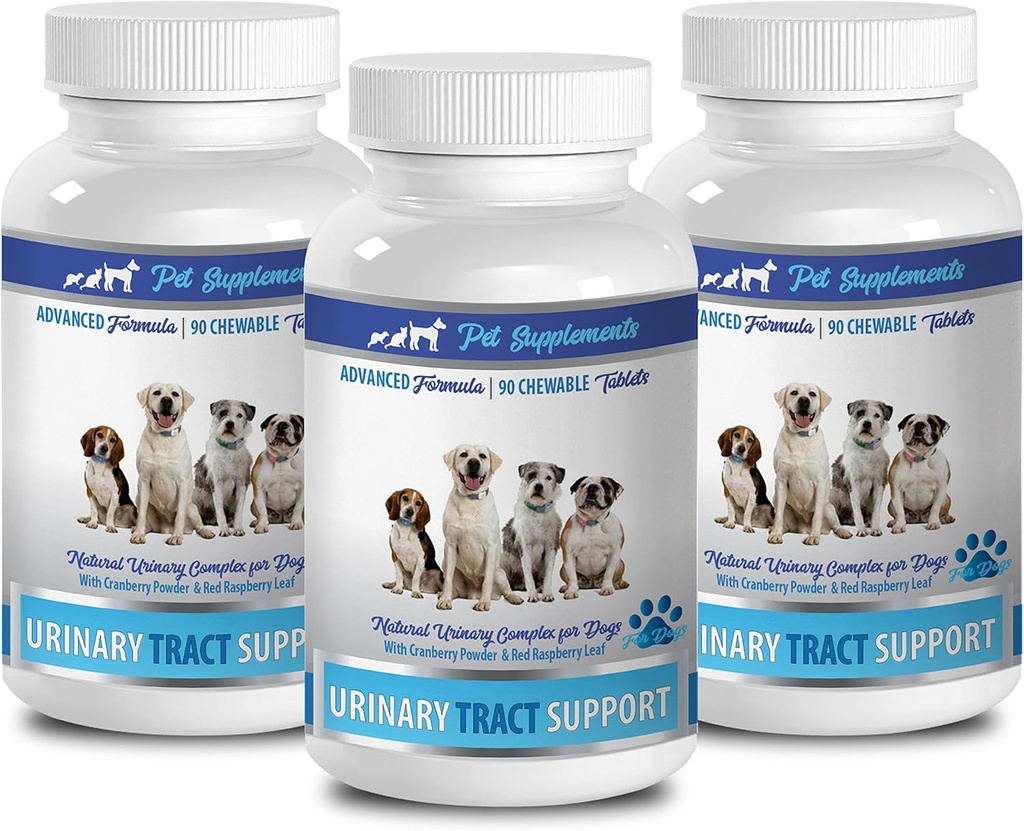 njurblåsa hund - DOG URINARY TRACT SUPPORT - NATURAL CRANBERRY SOLUTION - BLADDER HEALTH - VET RECOMMENDED - hund tranbär komplettera pulver - 3 flaska (270 Behandlingar)