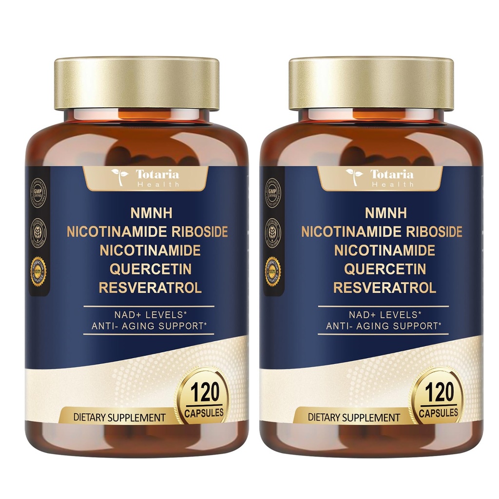 Totaria NMNH (Dihydronikotinamidi Mononukleotidi), NMNH-lisä w/Niacinamidi (Vitamin B3), Quercetin, Trans- Resveratrol, tuki NAD+, anti-aging, ihon solujen terveys ja energia, 240