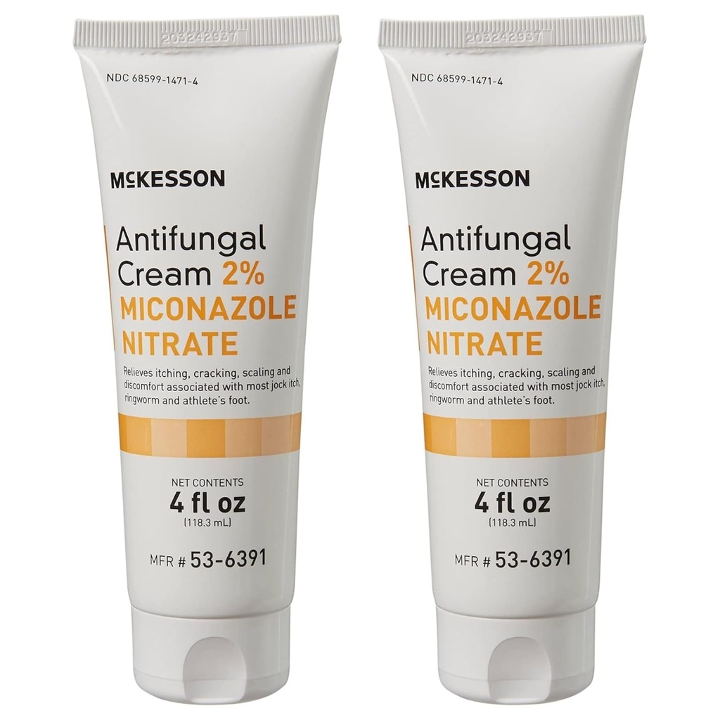 McKesson Antifungal Cream, 2% Miconazole Nitrate - Relieves Itching, Burning, Cracking från Jock Itch, Ringworm och Athlete Foot - 4 oz., 2 Count
