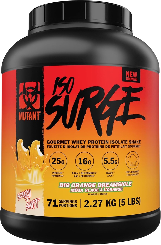 Mutantti ISO Surge Whey Protein Isolate Powder Acts nopeasti auttaa takaisin, rakentaa lihas, Bulk ja vahvuus (5 punta, Big Orange Creamsicle)