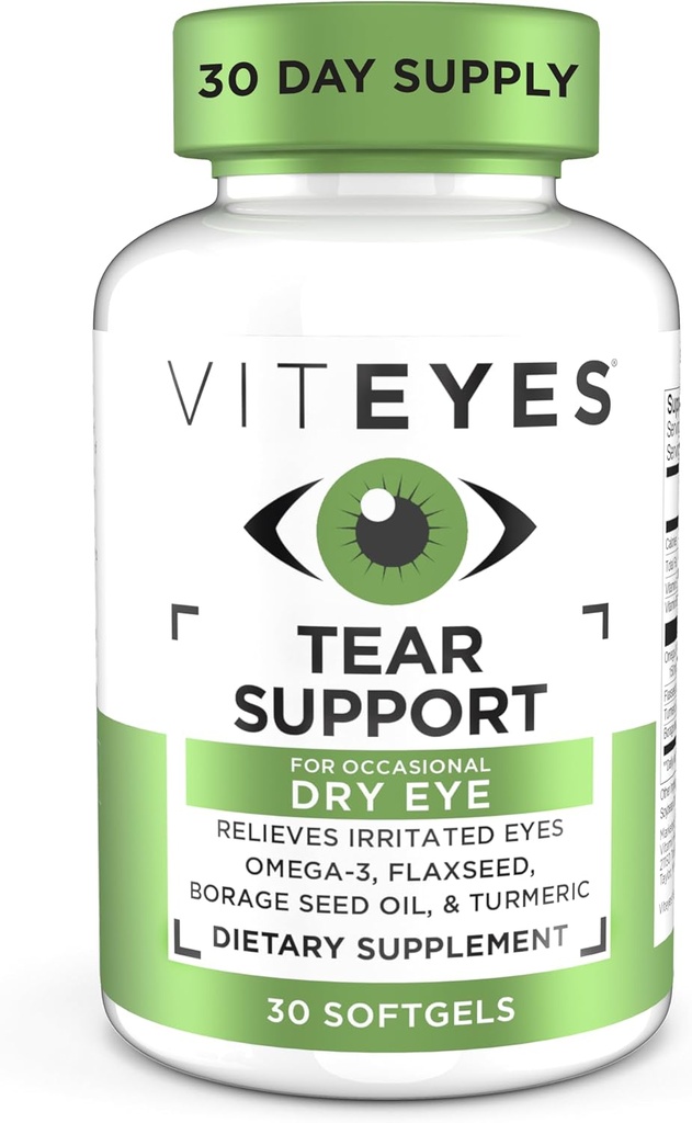 Viteyes Kyynel Tuki silmän rauhoittava Blend, Satunnainen kuiva silmät lisäravinteet, Ei silmän tihkua, punoitus, silmän vitamiini, Allergia Tuki kutiava silmät, Omega-3 Kalaöljy, 30 Softgels