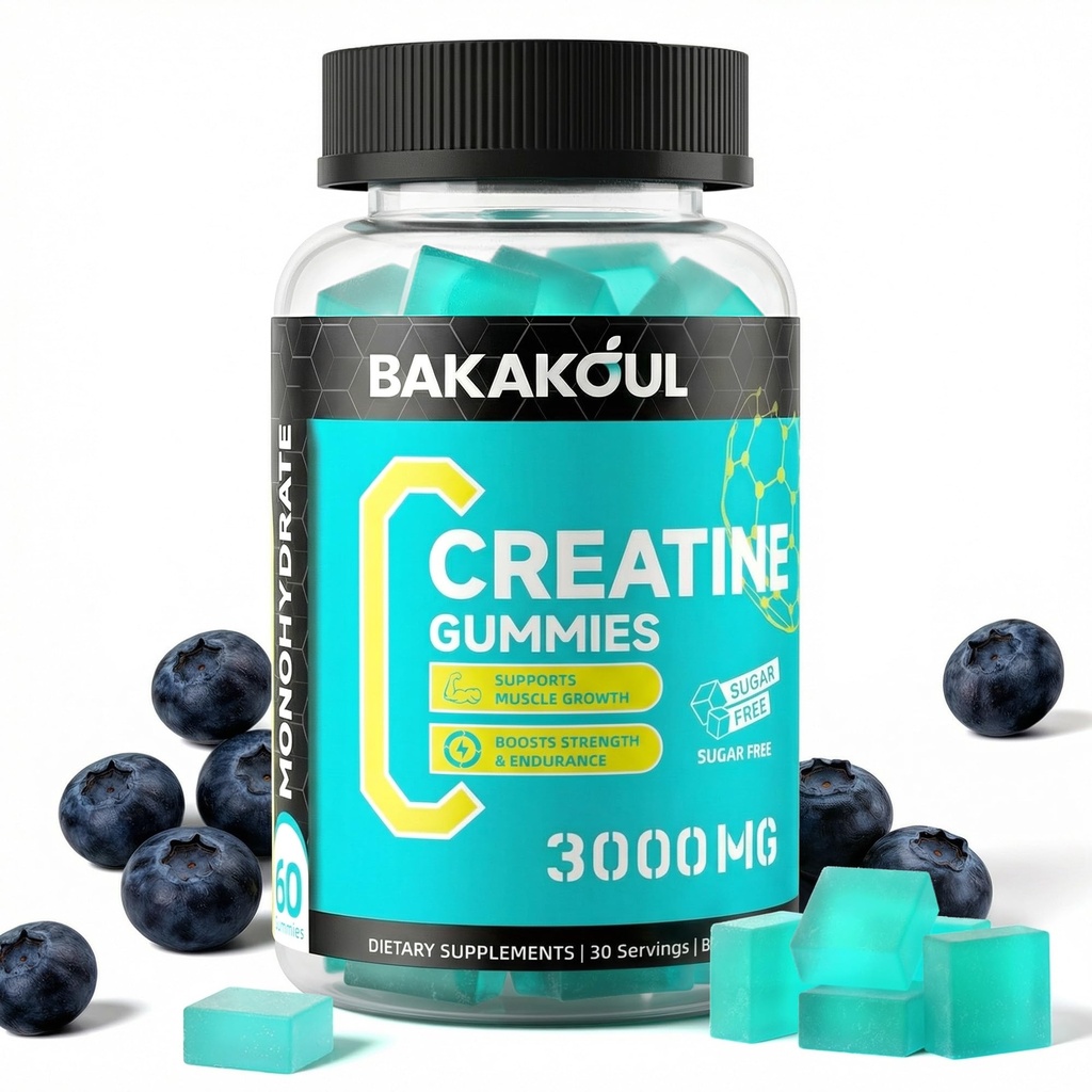 Kreatinmonohydrat Gummies för män och kvinnor - 120 Sugar Gratis Gummies med Magnesium Glycinate, L-Threonate, L-Taurin + Vitamin B12 för muskelstöd, energiökning, 1 Pack