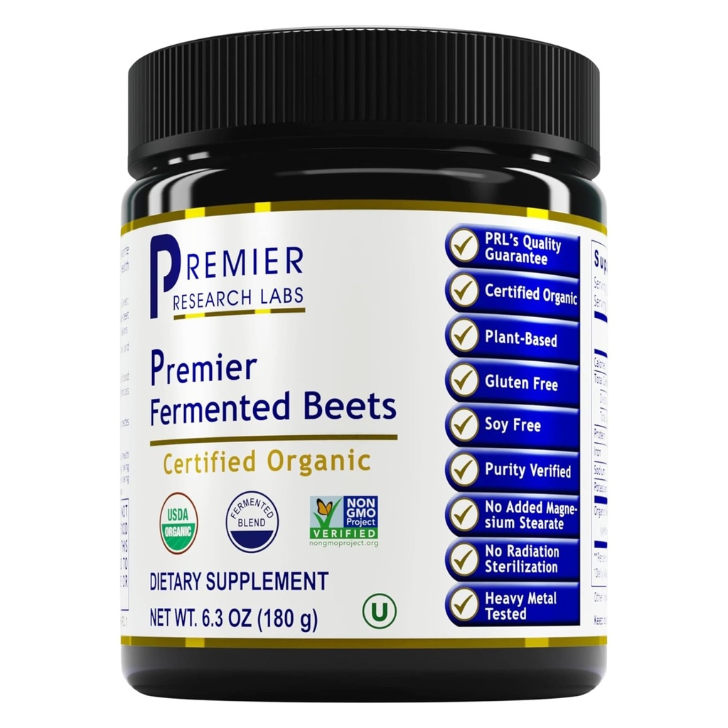Premier Research Labs Premier Fermented Beets - Juurijauhe Fermented, Organic Fermented Beets for Men & Women, Beetroot, nitraatit, Verenpaineen tuki, USDA Organic - 6.3 Oz Jar