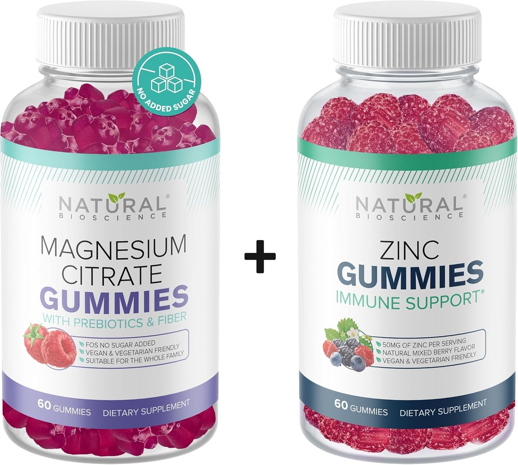 Sokeriton magnesium Gummies & Extra Strength Sinkki Gummies, Vegan, Gluteeniton, rauhallisuus, rentoutuminen, lihasten terveys, immuuni tuki, ihon terveys, ei-GMO, 60 Gummy-vitamiinia