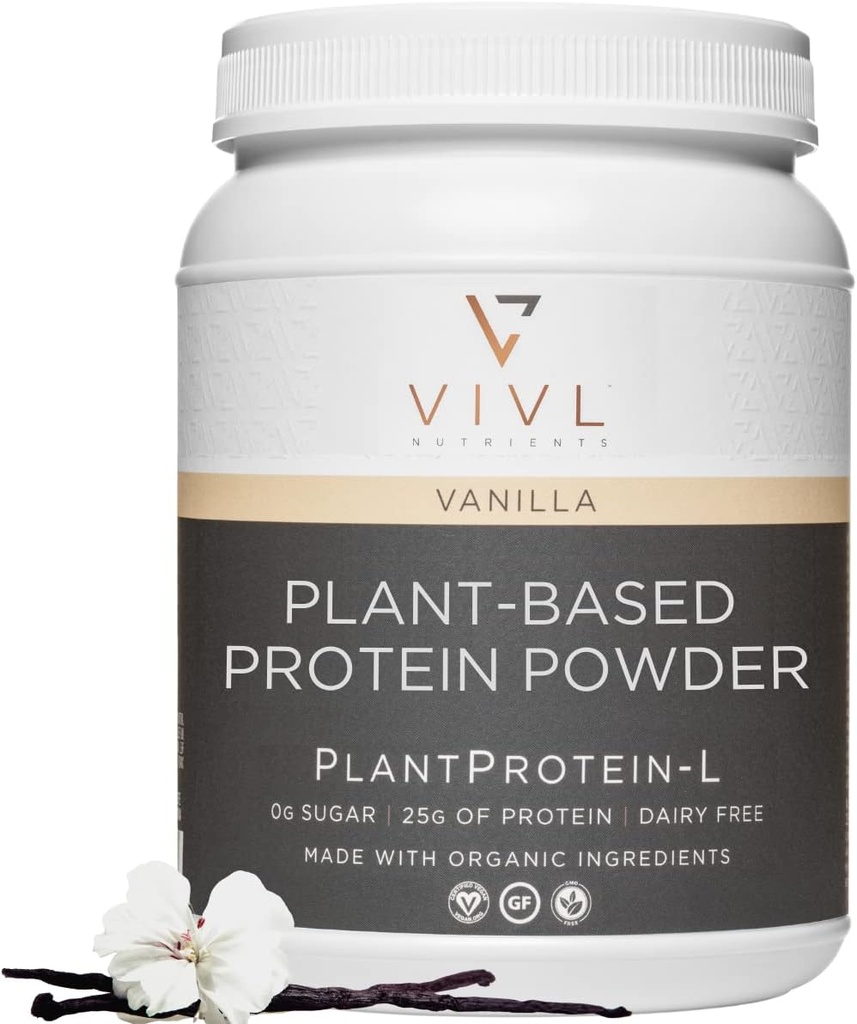 Kasvi Proteiini-L Powder Vanilja, Luomu, Ei meijeri, Ei sokeria, Ei gluteenia, Keto, Low Carb, Clean Ingredients, Low Fodmap, for Men & Women, 25g, 27 Servings, 33oz