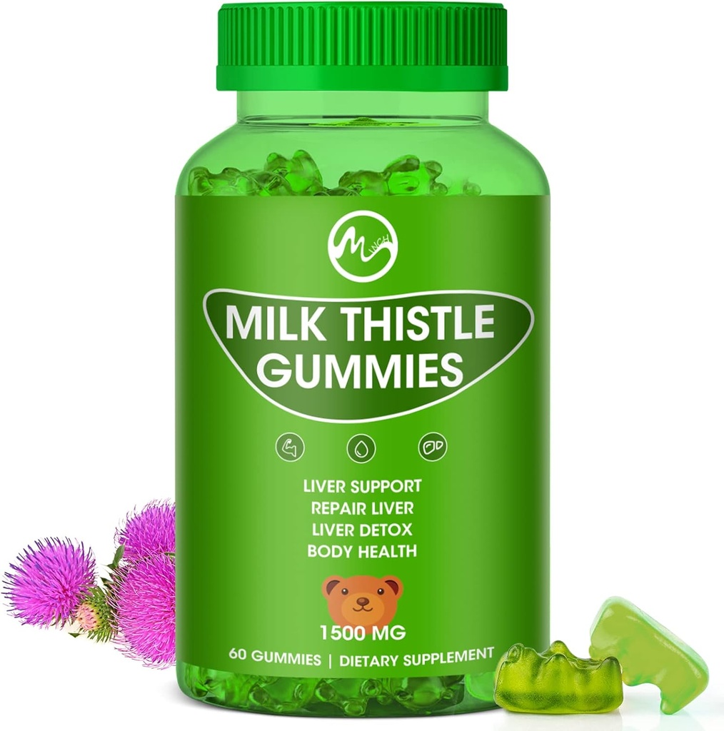 Milk Thistle Gummies, Liver Cleanse Gummy, Organic Liver Detox lisäravinteet miehille ja naisille - 60 Gummies (60 laatikko 1)