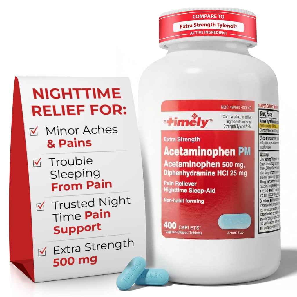 TIME-CAP LABS, INC. Timely Acetaminophen PM - Extra Strength PM - 400 greve - Jämfört med Tylenol PM Extra Styrka - Smärta Relief PM för en god nattsömn - Tillverkad i USA