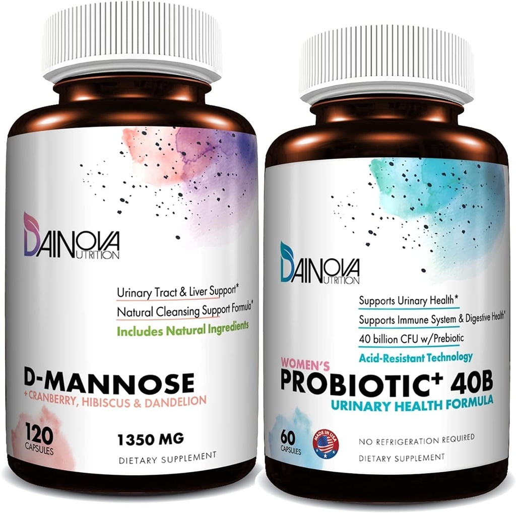 D Mannose Capsules and Probiotics for Women Bundle I Urinary Tract + Vaginal Health Support I UTI och Yeast Infection Control I Vegan, Gluten Free I Made in USA