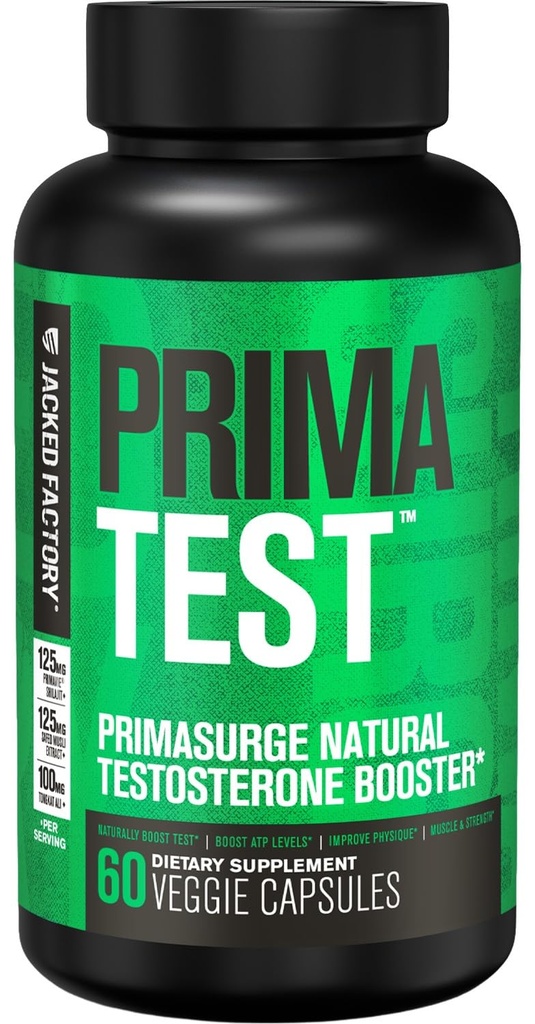 Jacked Factory Testosteron Booster for Men PRIMASURGE - w/Tongkat Ali, PrimaVie, Ashwagandha - Boost Vitality, Muscle Growth & Energy | Natural Test Booster Supplement - 60 Veggie Pills