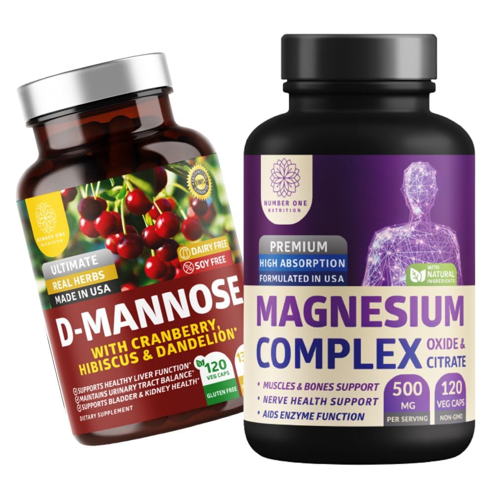 Number One Number N1N Premium Magnesium Complex [500 mg] Imeytyminen ja D- mannoosi [1350 mg karpalo- ja hibiskus], ei-muuntogeenisiä organismeja ja gluteeniton, 2 Pack Bundle